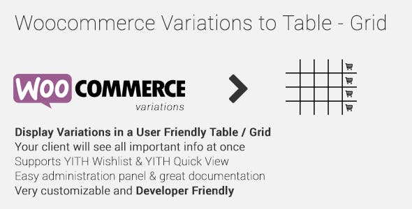 Woocommerce Variations to Table - Grid Real GPL