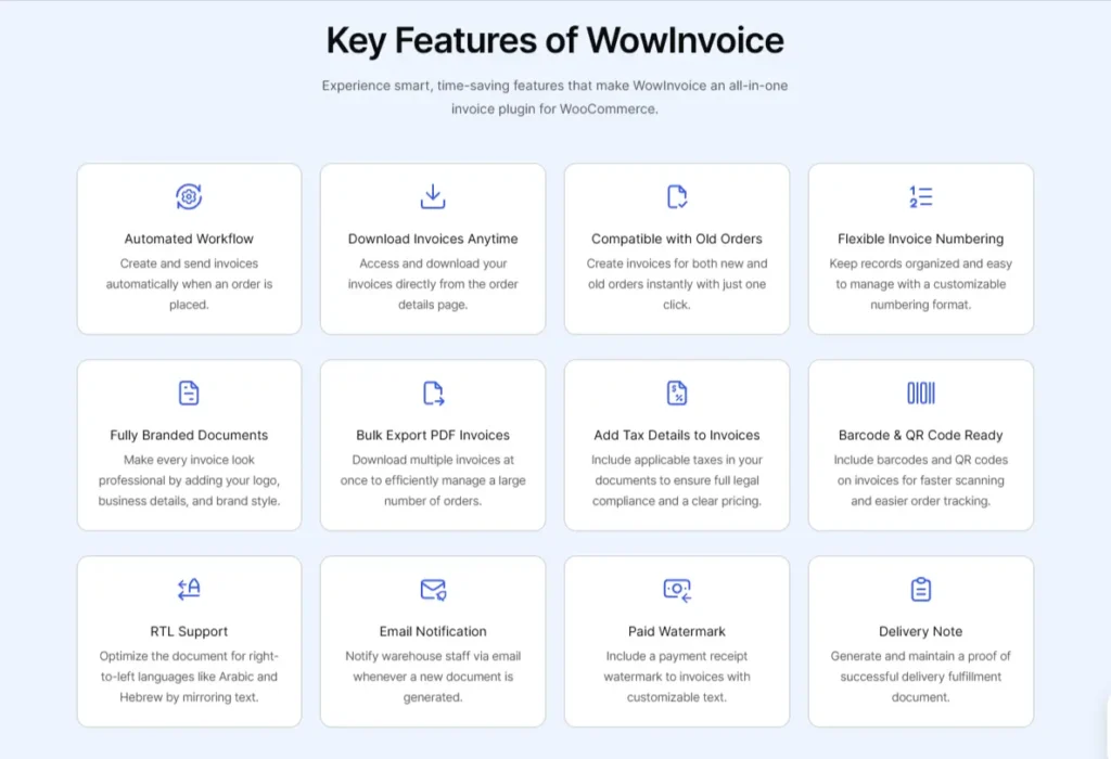 WowInvoice key Features WowInvoice key Features